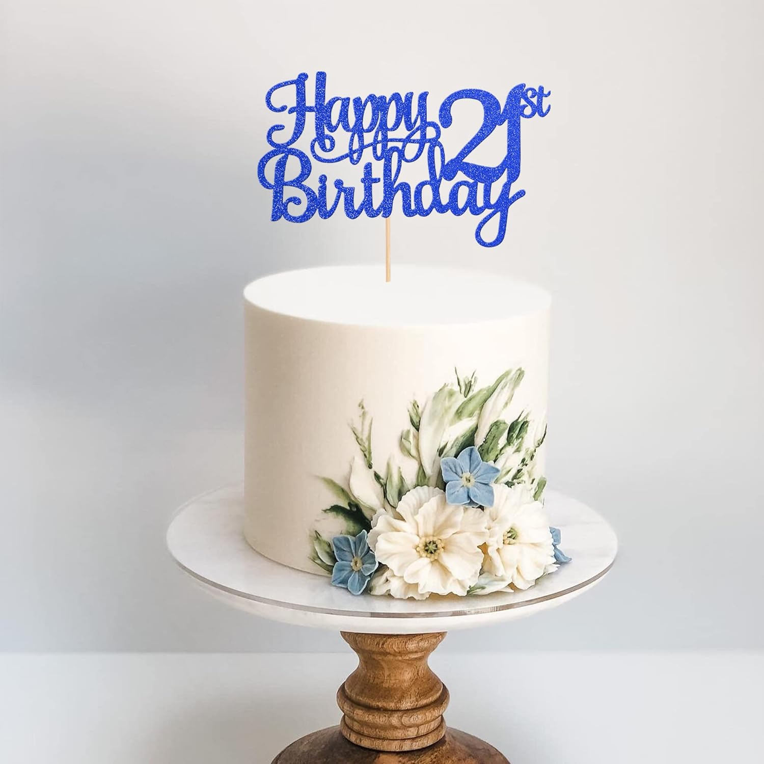 1 Pack Happy 21St Birthday Cake Topper Glitter Cheers to 21 Years Birthday Cake Pick Twenty One 21 Fabulous Cake Decoration for Happy 21St Birthday Theme Party Decorations Supplies Blue image number 6
