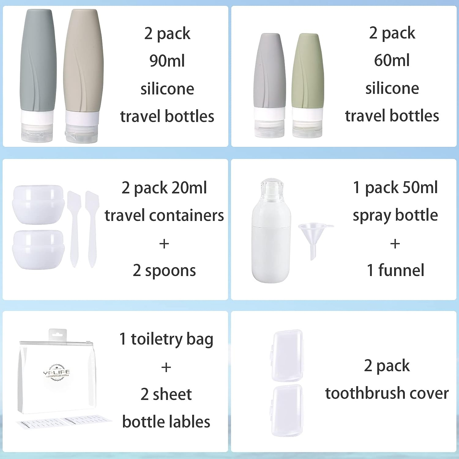 Travel Bottles for Toiletries 15 Pieces with Travel Toiletries Bag Travel Spray Bottle Travel Containers, Travel Essentials, Travel Accessories, Tsa Approved Leak Proof Squeeze Silicone Travel Bottles