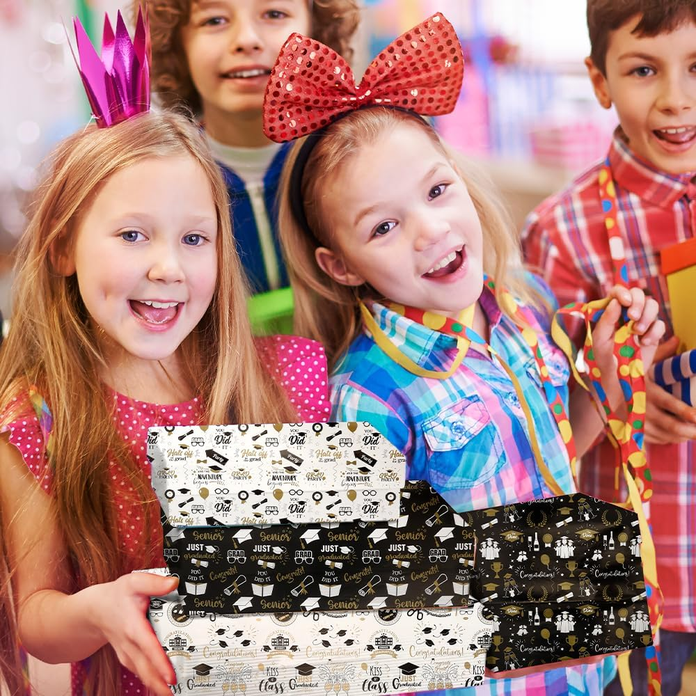 Rugwioyu Graduation Wrapping Paper 12 Sheets 20X27In Folded Flat Gift Wrapping Paper 4 Style Foil Funny Wrapping Paper Gift Wrapping Supplies Graduation Packaging Paper for 2025 image number 3