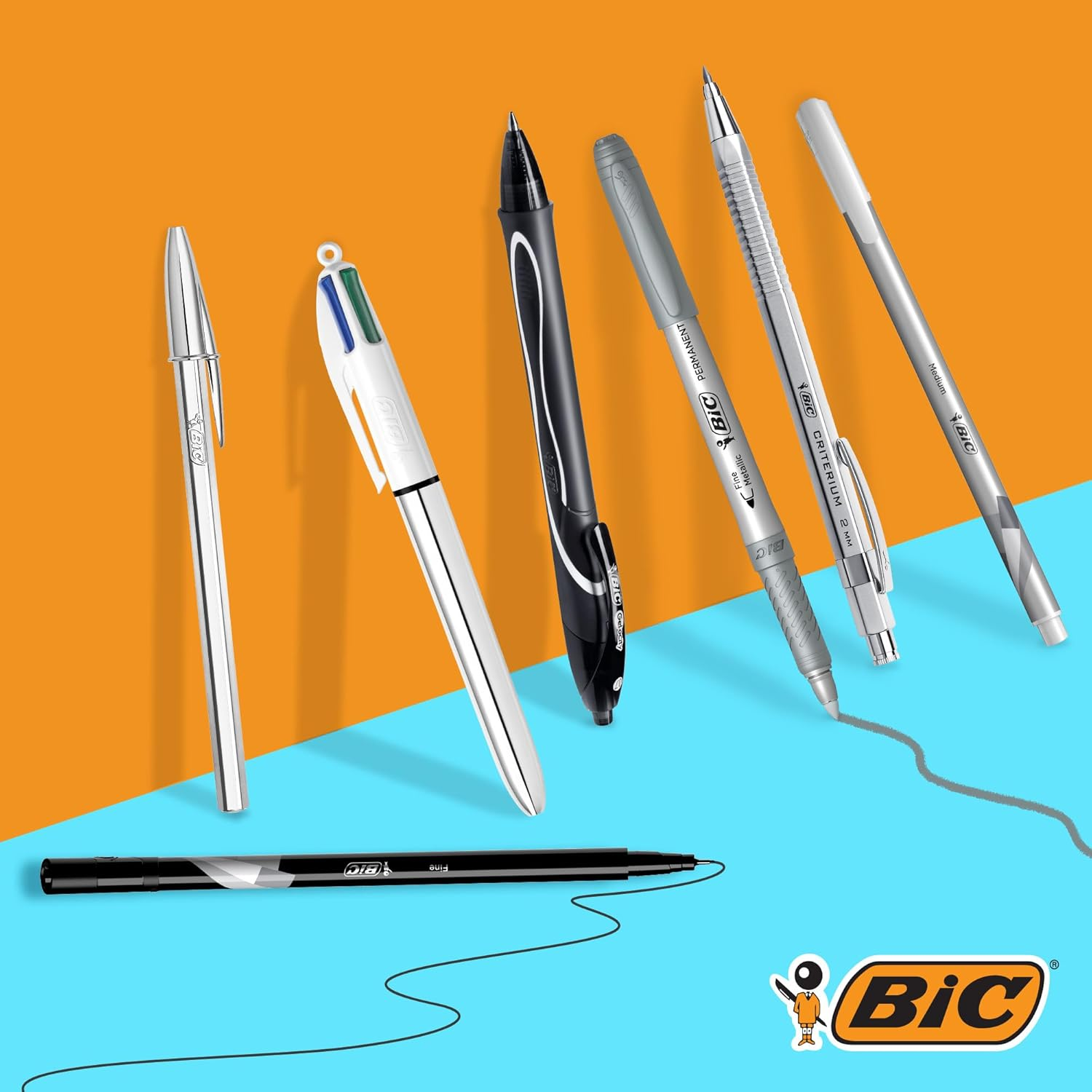 BIC Silver Writing Office School University Set- 1 Notebook/3 Ball Pens/1 Gel Pen/1 HB Graphite Pencil/1 Felt Pen/1 Mechanical Pencil
