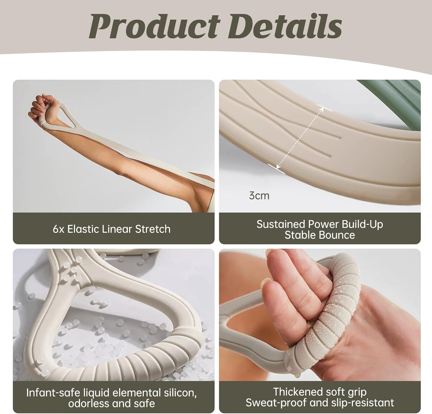 Figure 8 Resistance Bands with Handles, Premium Silicone Exercise Band for Arm & Back Workout Shoulder Stretching, Home Gym Fitness Training for Women