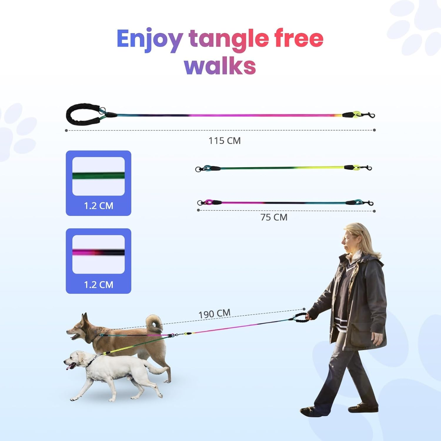 Double Dog Leash for Two Dogs,360 Swivel No Tangle Walking Leash, Dual Dog Leash for Large Medium Small Dogs image number 3