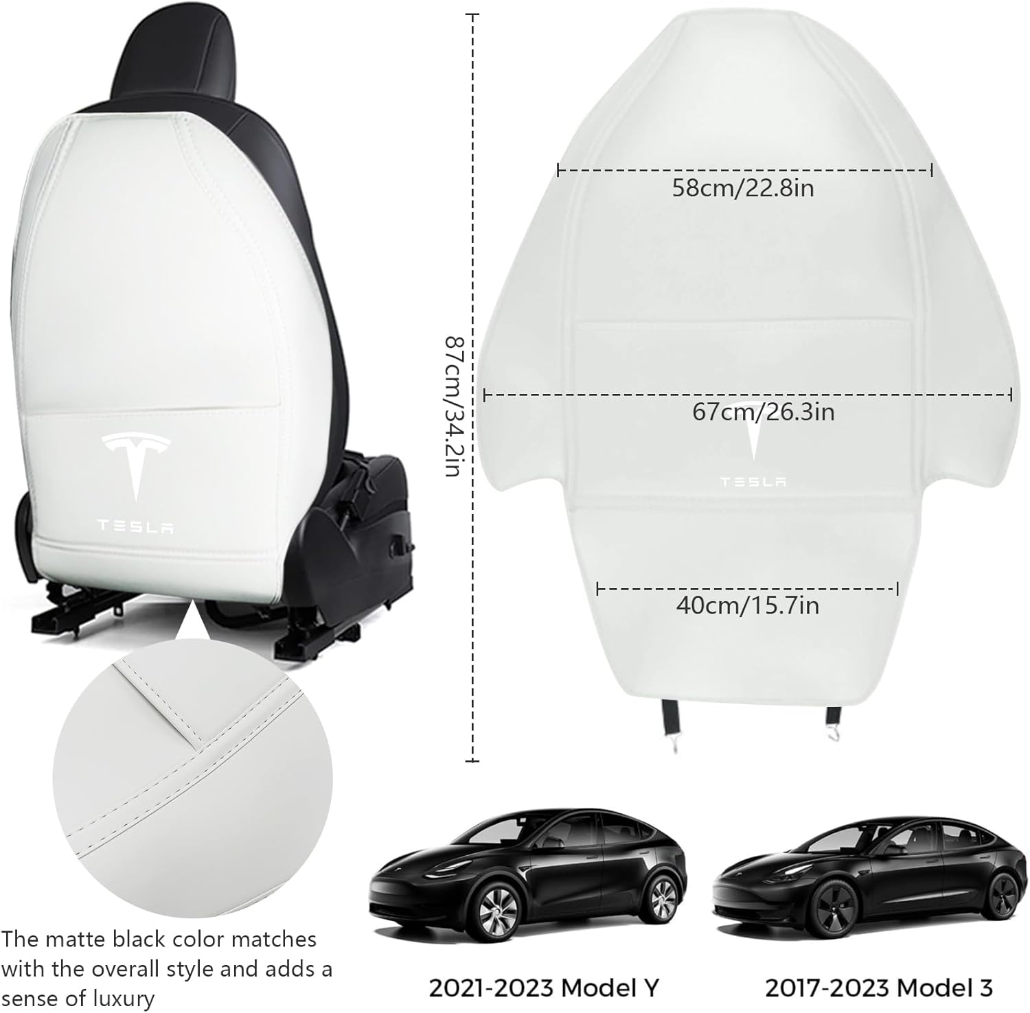 Car Seats Back Cover for Tesla Model 3/Y/S, Leather First Row Seats Back Cover with Pocket, Kick Mats Seat Protector Case, Set of 2, Wear-Resistant, Waterproof, Anti-Fouling - Black-A image number 6