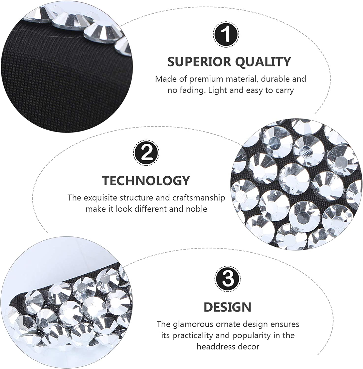 FRCOLOR Hair Makeup Headbands Silver Rhinestone Headbands for Women Girls Shiny Headdress Fashion Hairband Wide Beaded Band Accessories Black Wedding Decor - Silver image number 2