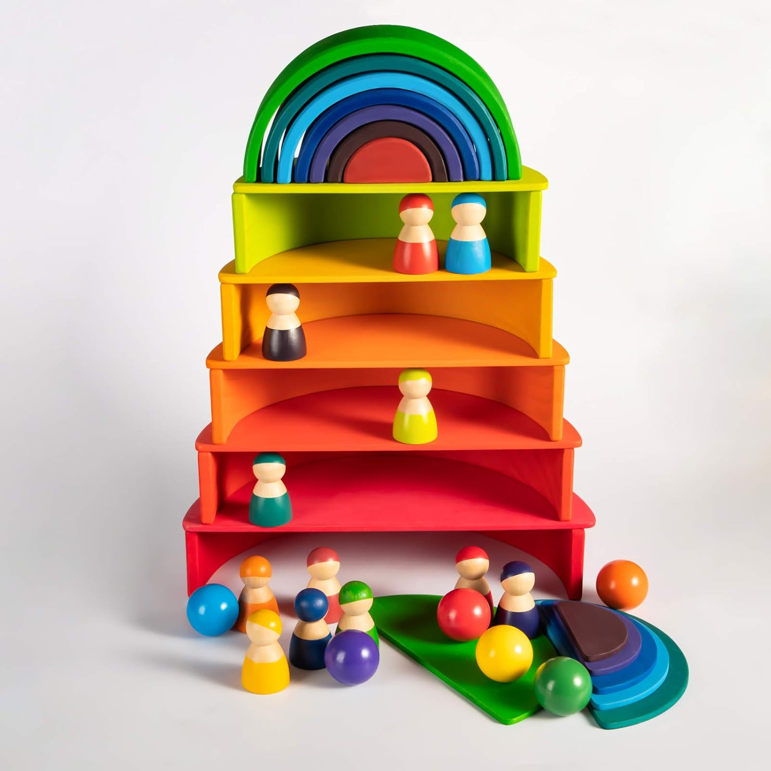 Wooden Rainbow Rectangle Stacker Toys, Building Blocks Board Set for Kids, 11Pcs Stacking Puzzle, Learning Creative Thinking Toys Merryheart-2231 image number 2