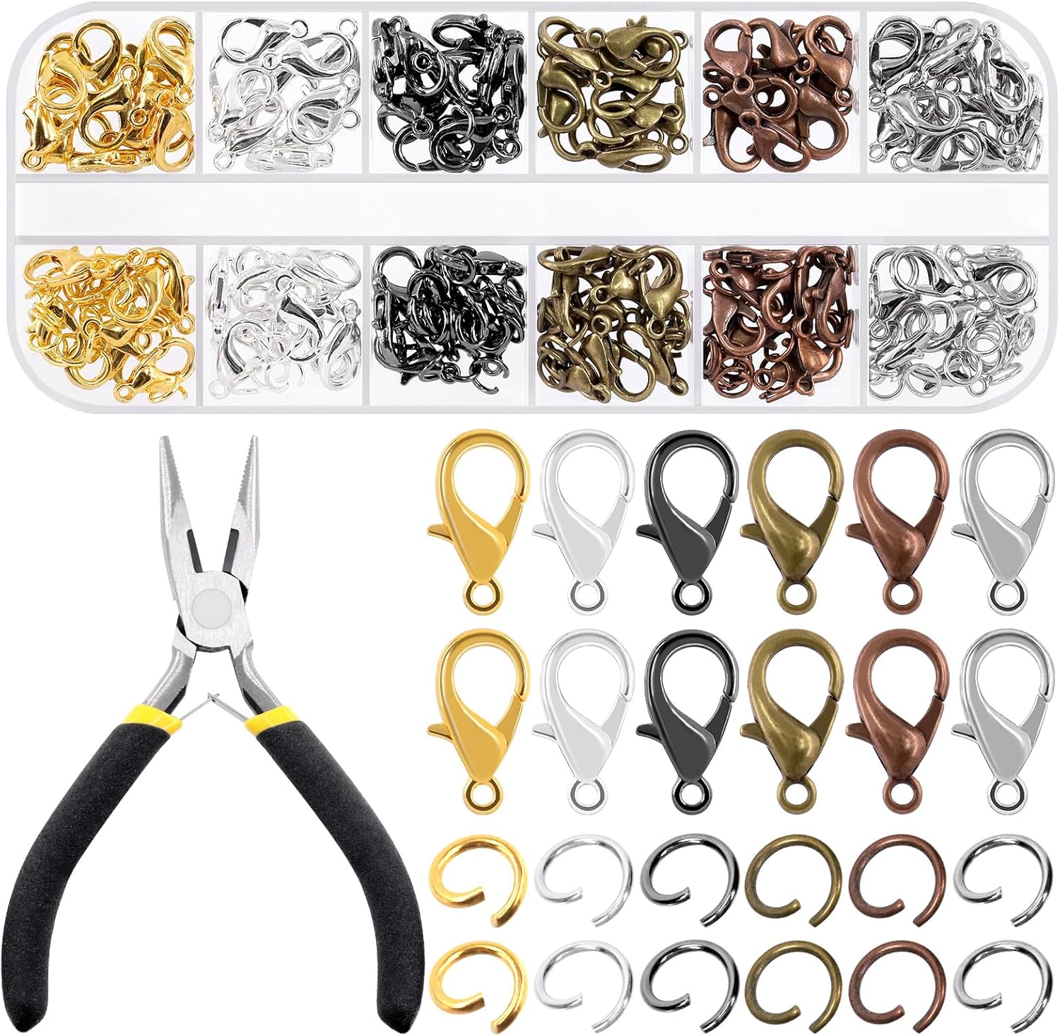 Swpeet 430Pcs Bronze Ribbon Bracelet Assortment Kit, Bookmark Pinch Crimp Ends Lobster Clasps with Jump Rings and Chain Extenders for DIY Making Bookmark Pinch Bracelet Choker Necklace