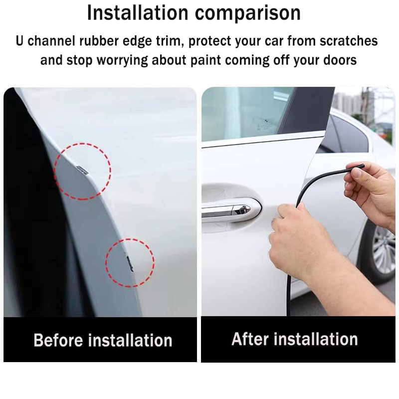 Car Door Edge Guards Self Adhesive Rubber U Channel Edge Trim Metal Edge Protection Guard for Most Car Doors, Hatches, Lockers, Panels (5Ft, Black)