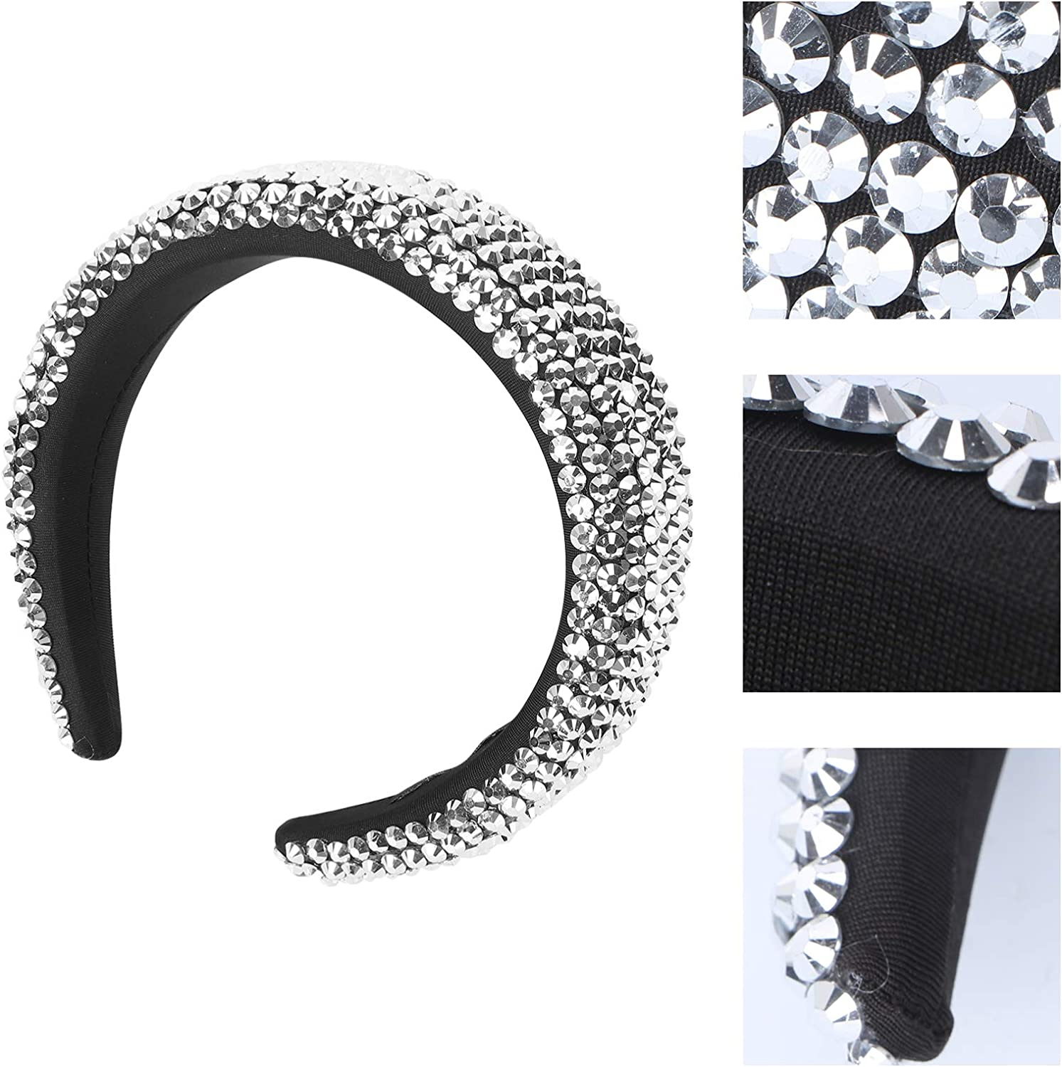 FRCOLOR Hair Makeup Headbands Silver Rhinestone Headbands for Women Girls Shiny Headdress Fashion Hairband Wide Beaded Band Accessories Black Wedding Decor - Silver image number 5