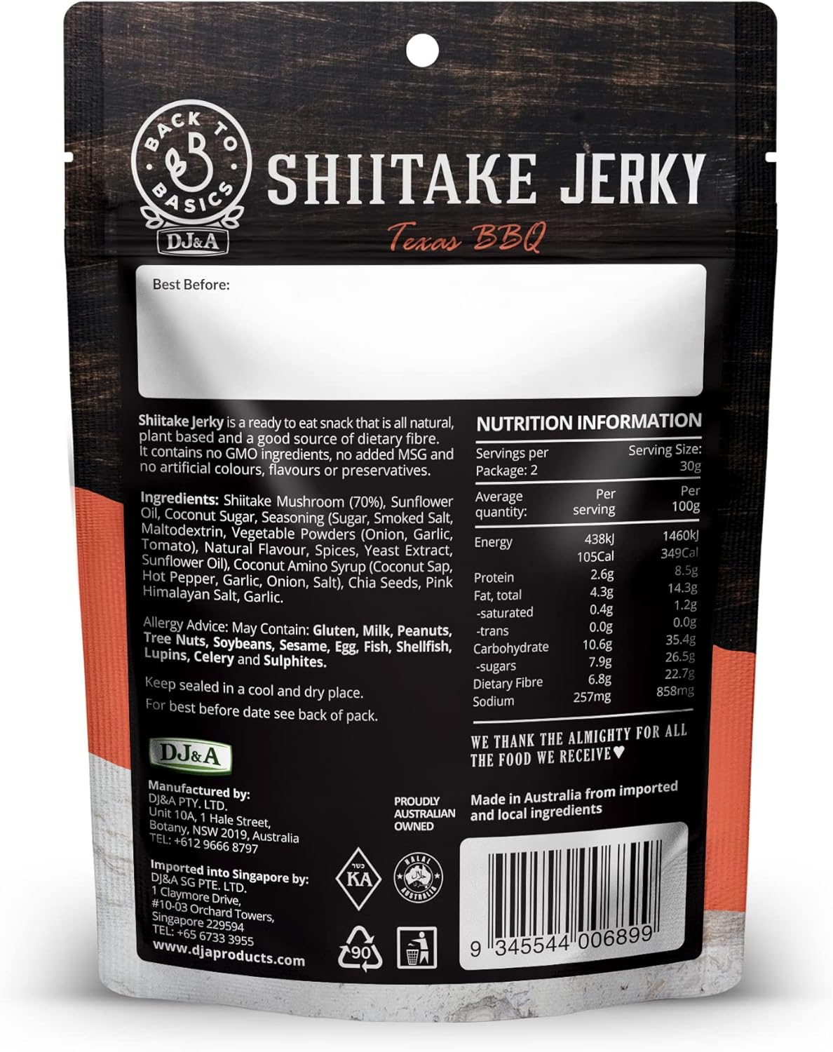 DJ & a Vegan Shiitake Jerky Texas Bbq 60 G
