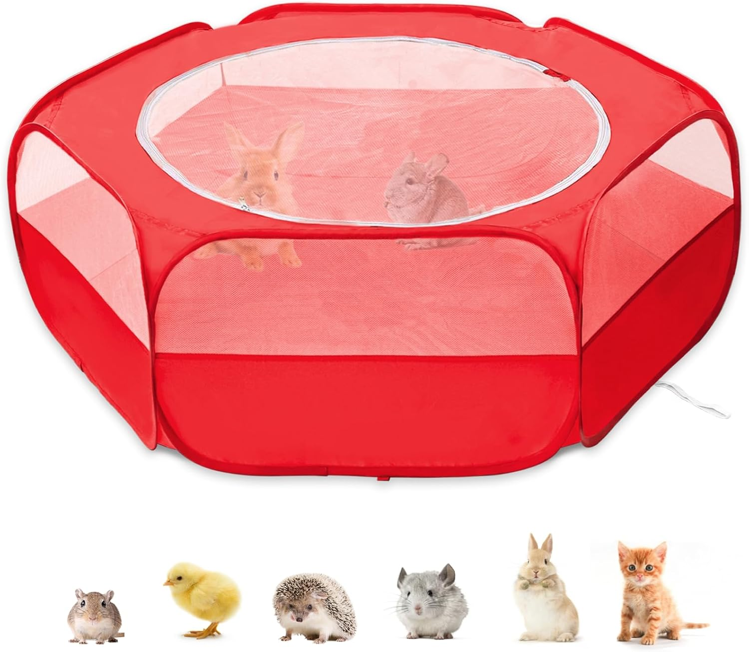 XIRGS Small Animal Playpen, Pet Playpen for Cat/Rabbit/Hamster/Guinea Pig/Bunny/Ferret/Kitten Toys Chick Brooder Box Cage Tent Pop up Play Pen with Cover, Portable Play Yard Indoor Outdoor Waterproof