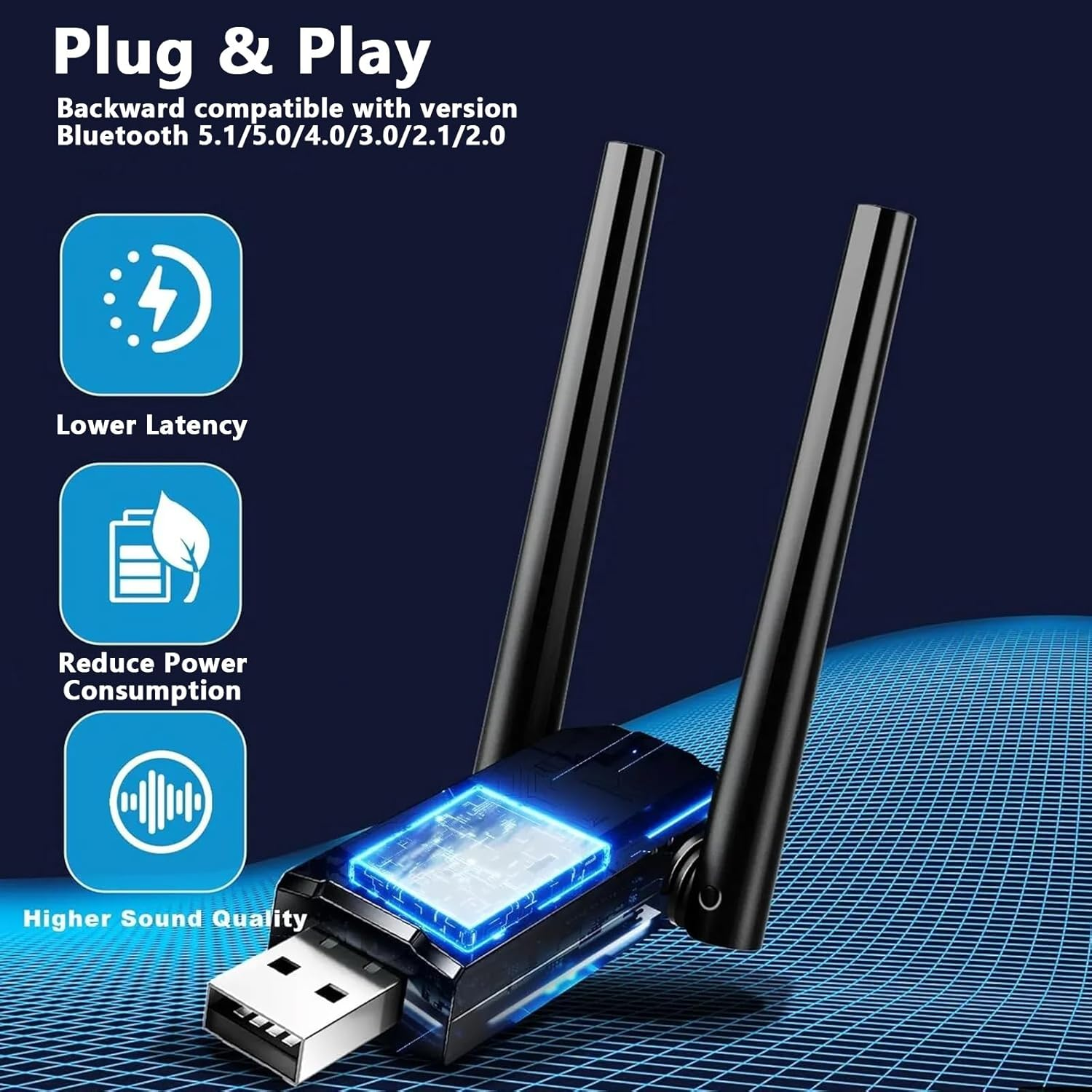 USB Bluetooth 5.3 Adapter with Dual High Gain Antenna, No Delay and Anti-Interference, Long Range Wireless Bluetooth Receiver for Windows 11/10/8.1/7 PC Mouse Keyboard [Up to 7 Devices] image number 6