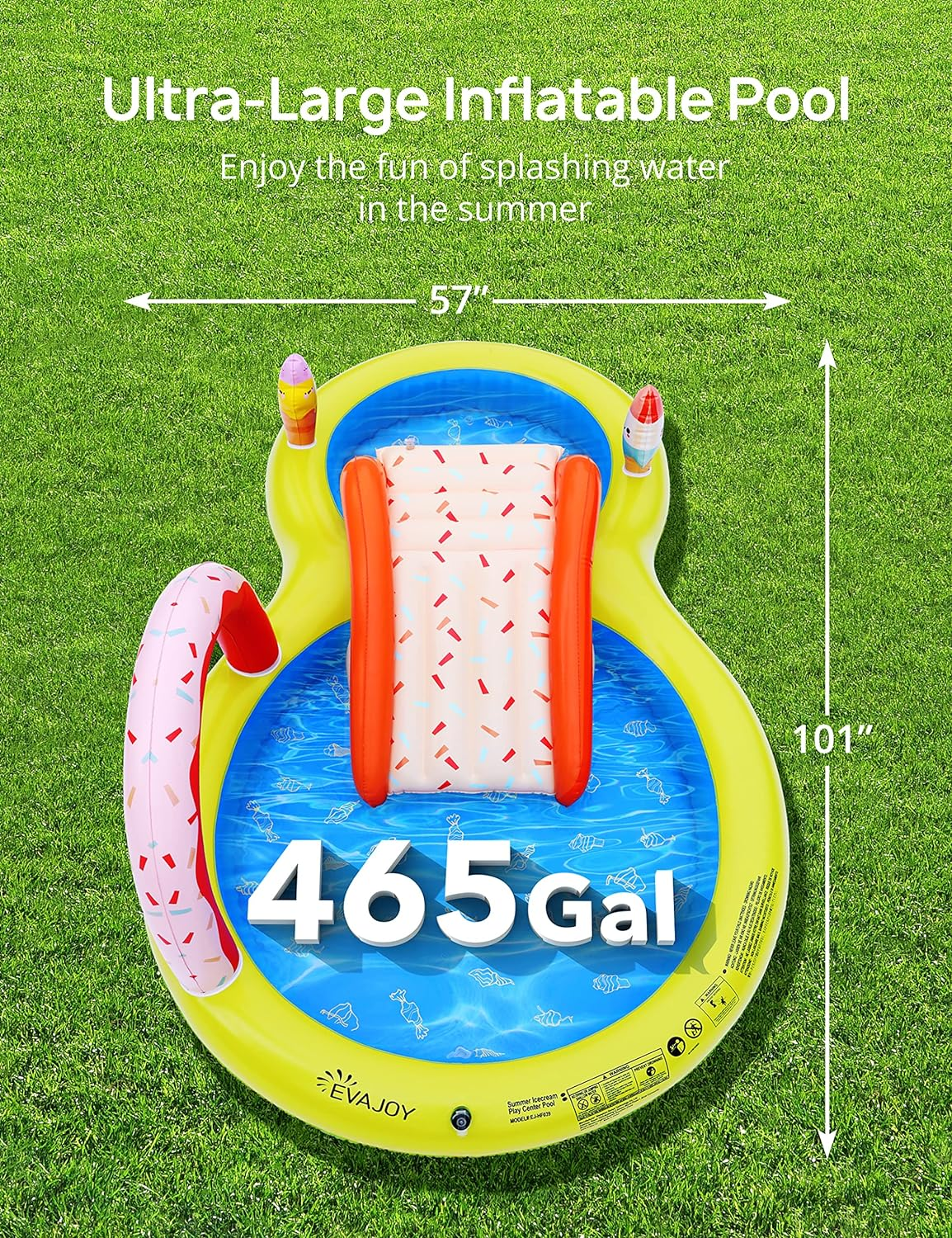 EVAJOY Inflatable Kiddie Pool, 101&rdquo; X 57&rdquo; X 24&rdquo; Play Center with Detachable Slide for Children, Sprinkler, Ball Pit for Indoor Usage, Easy Setup for Garden, Backyard image number 3