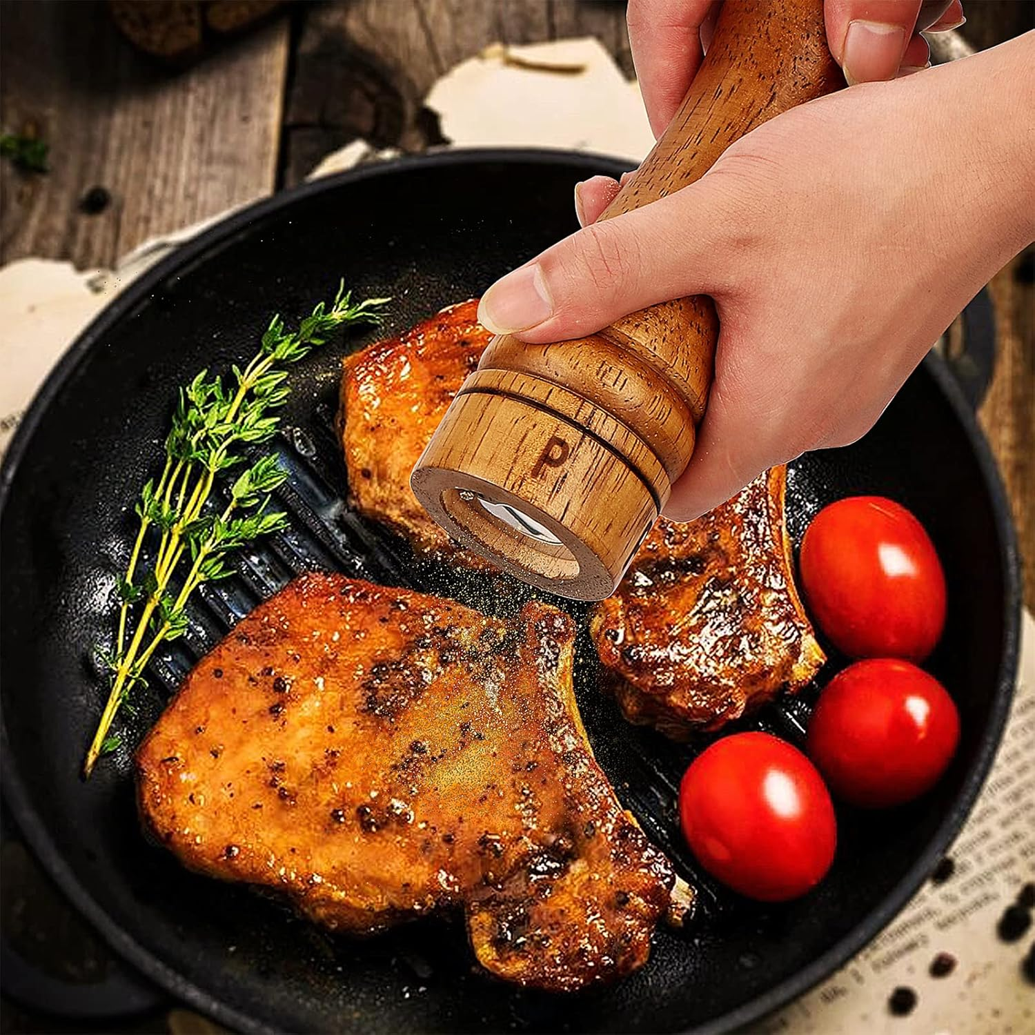 Wood Pepper Grinder Pepper Mill,Adjustable Coarseness 8 Inch Wooden Peppermill, Ceramic Grinding Mechanism Salt Mill Refillable (2 Pack) image number 5