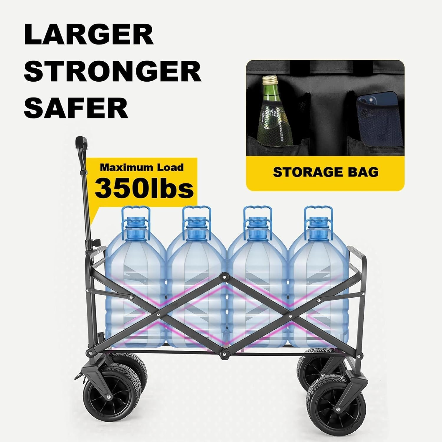 Folding Wagon Cart Collapsible Wagon with All-Terrain Wheels for Beach Picnic Garden Utility Trolley Trailer Barrow Market Grocery Shopping Sports Outdoor Camping Luggage Collapsible 150Kg - 43.5 X 40.5 X 100.5 Cm image number 6