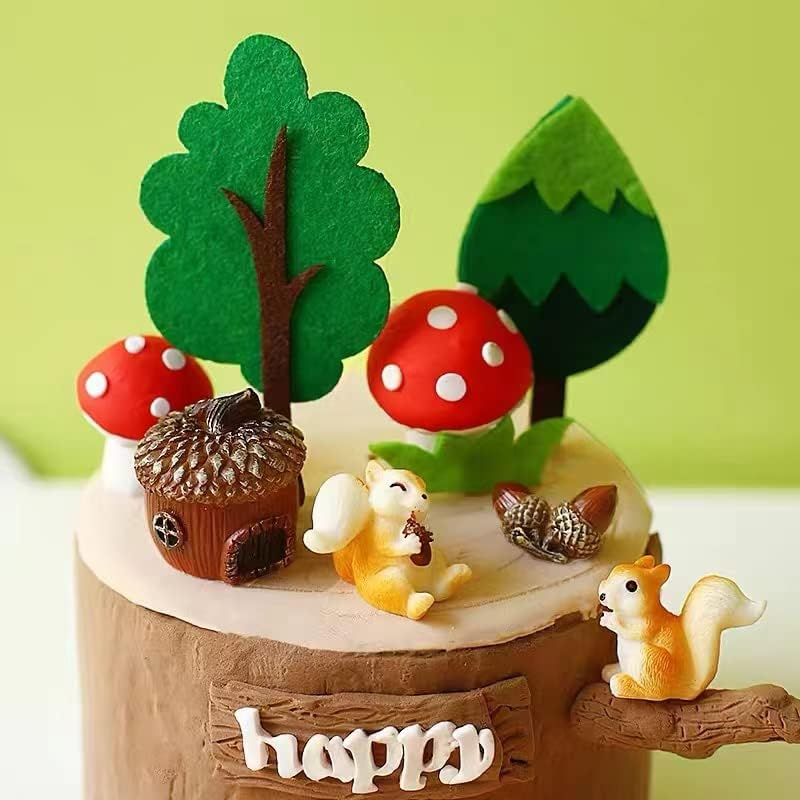15 PCS Woodland Animal Cake Decoration Squirrel Cake Topper Woodland Animal Party Supplies image number 2