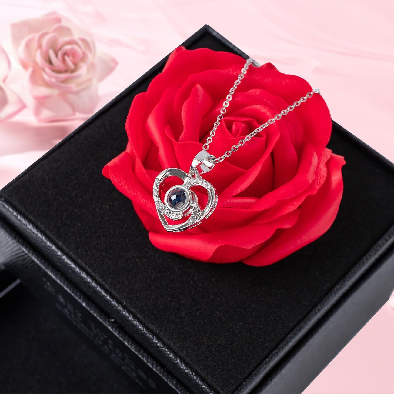Preserved Red Real Rose with I Love You Necklace -Eternal Flowers Rose Gifts for Mom Wife Girlfriend Her on Anniversary Mothers Day Valentines Day Christmas Birthday Gifts for Women image number 4
