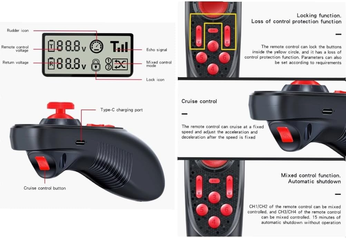 DS-600 RC Transmitter and Receiver 6CH 2.4Ghz Remote Controller with PWM 6 Channel Receiver for RC Boat Car Track with Rechargable Battery Build In