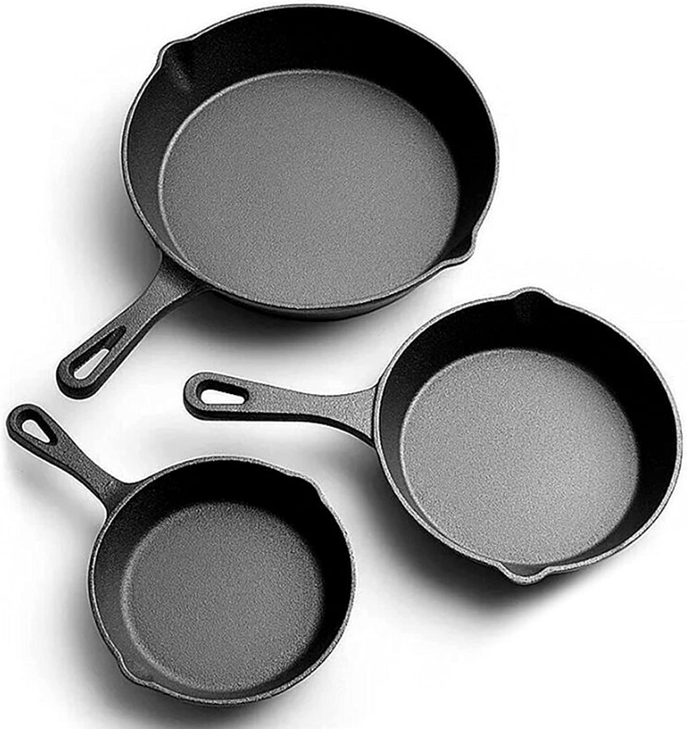 Jim Beam HEA Set of 3 Pre Seasoned Cast Iron Skillets with Even Distribution and Heat Retention-6" 8" 10", 10'', Black image number 2