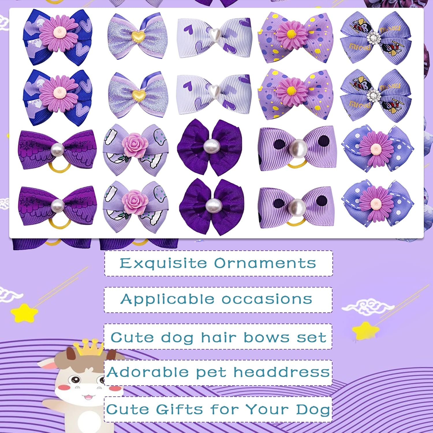 30PCS/15PAIRS Purple Dog Hair Bows with Rubber Bands Puppy Hair Bowknot Top Knot Elastic for Girl Female Doggy Cat Rabbit Poodle Pet Animal Grooming Accessories Attachment&hellip; image number 2