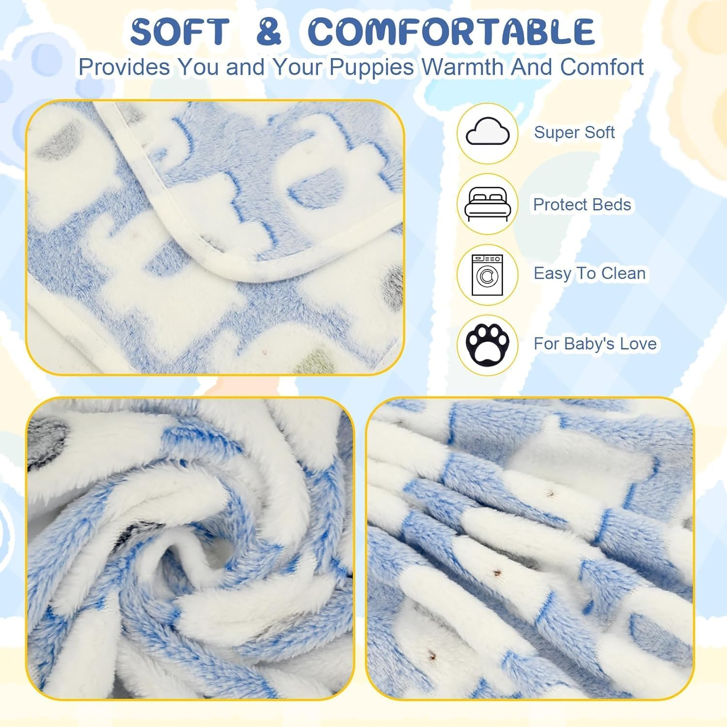 3 Pcs Pet Soft Dog Blankets Washable,60 * 40Cm Fluffy Cats Puppy Blankets,Puppy Blankets Dog Blanket Cat Blanket,Cute Elephants Print,Warm Sleep Mat Blanket for Small Dog Cat