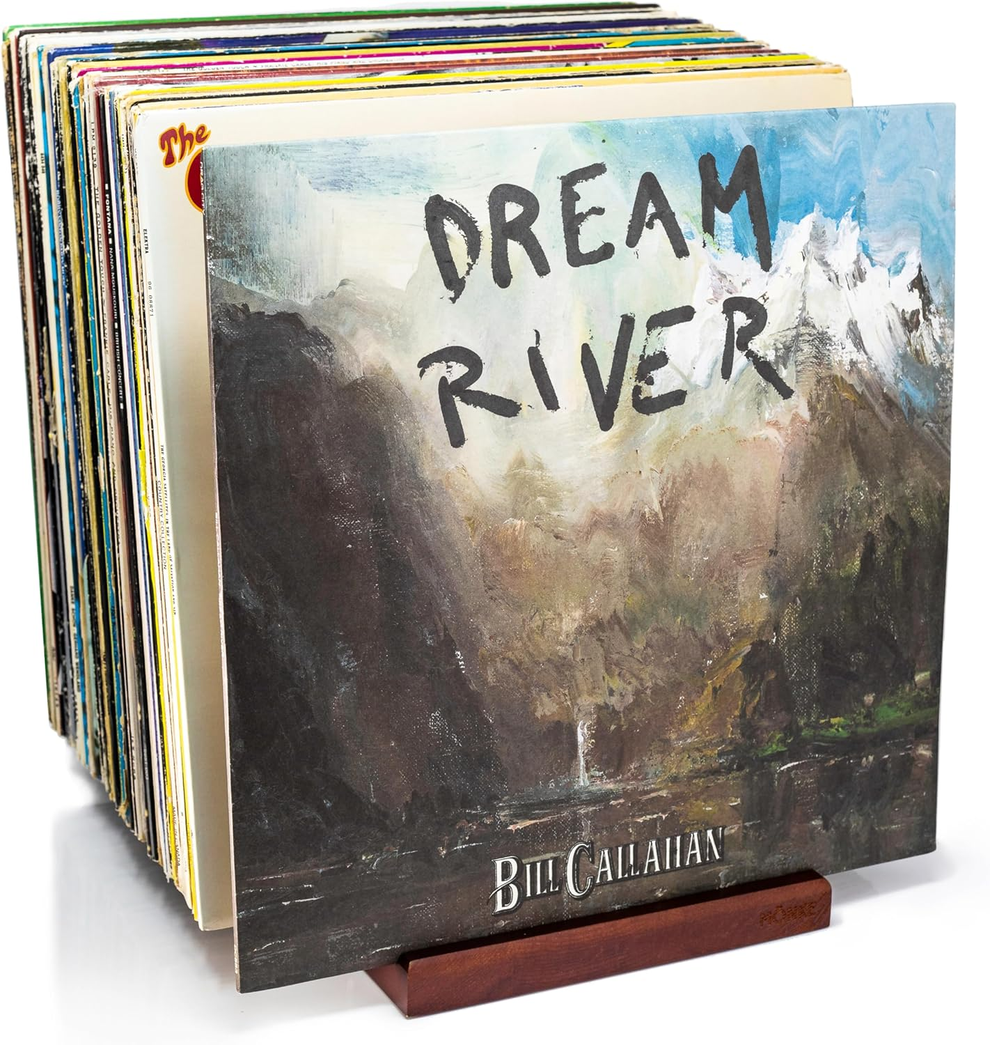 Premium Vinyl Record Storage - a Mid-Century Style Record Holder, 50 LP Capacity - with a Now-Playing Record Display Groove (Brown) image number 6