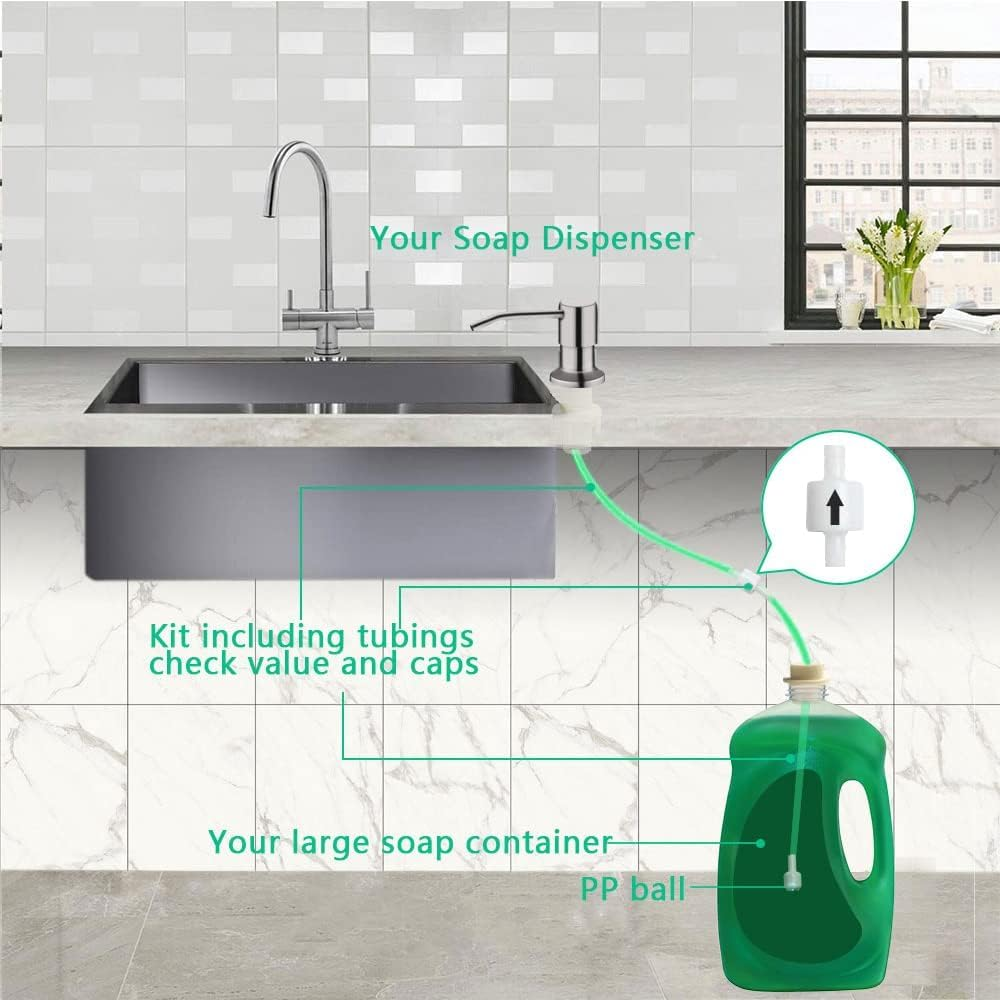 Soap Dispenser for Kitchen Sink, Sink Soap Dispenser with Longer Threaded Shaft Shank, 47" Extension Tube Connects Directly to Dish Soap Container, Wider Pump Head Base image number 1