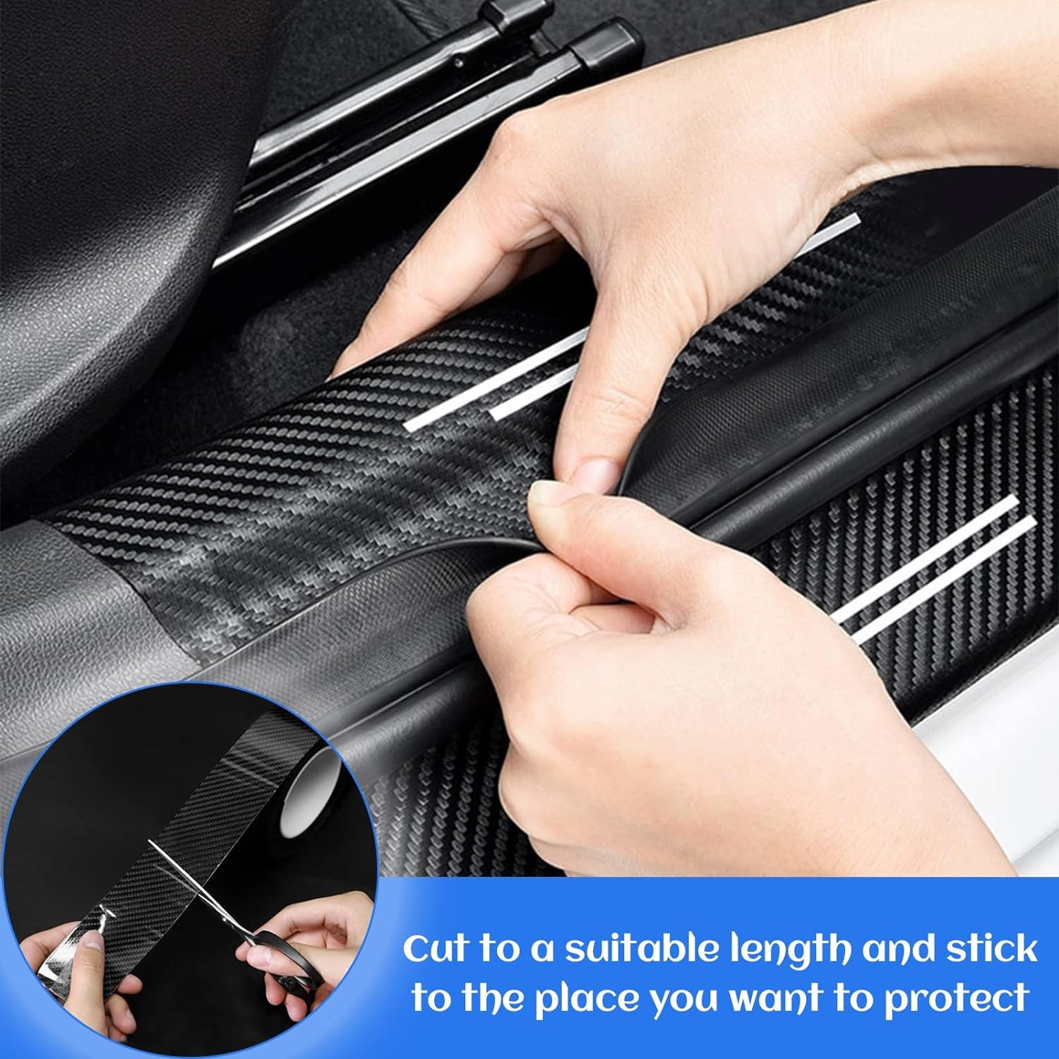 Door Sill Protector, （3Cm&times;10M） 1.2In X 32.8Ft Car Door Entry Edge Guards, Carbon Fiber Car Sticker for Car Door Edges, Front and Rear Bumpers, Door Sill Protection (Black) image number 3