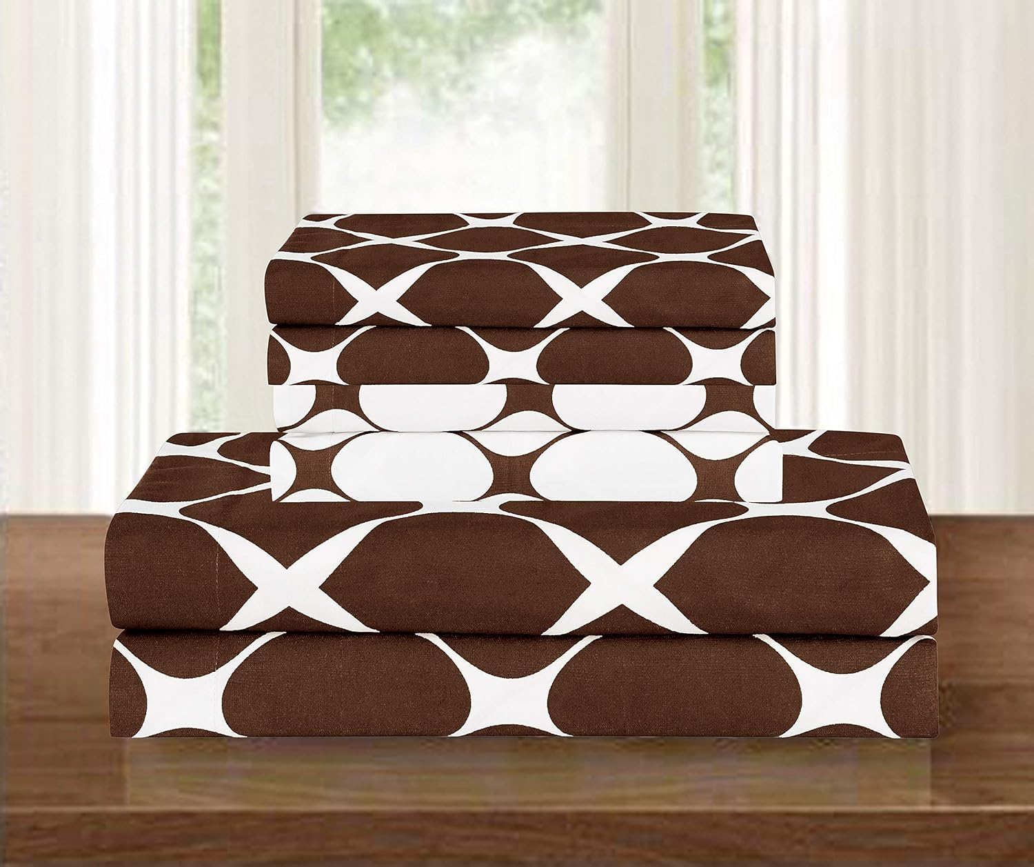 Elegant Comfort Luxury Soft and Cozy 1500 Thread Count Premium Hotel Quality 2-Piece Milano Trellis Pattern 2-Tone Printed Reversible Duvet Cover Set with Sham, Twin/Twin XL, Chocolate Brown image number 6