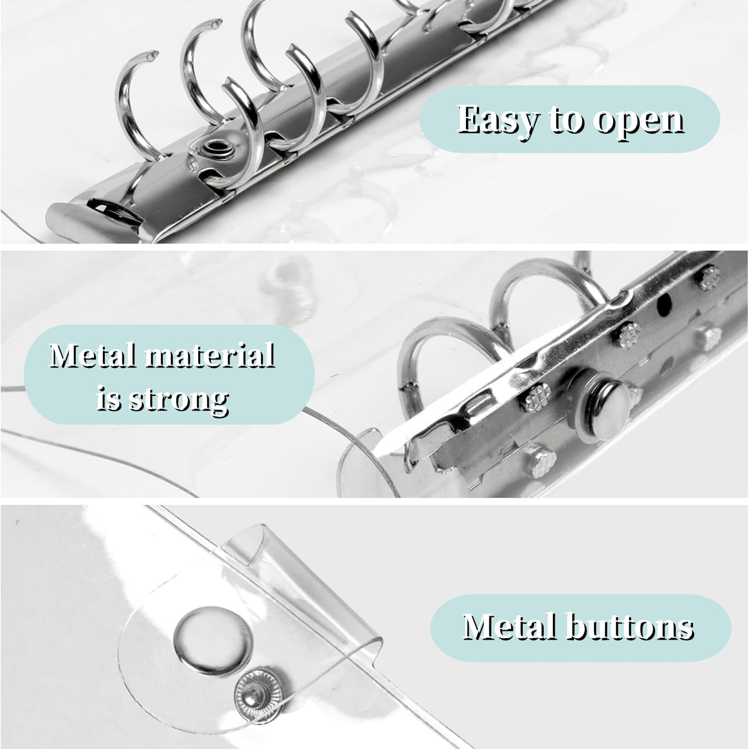 2 Pack A5 6 Ring Soft Cover Binder,Transparent PVC Notebook Cover with Snap Button(23.3 * 18Cm) image number 2