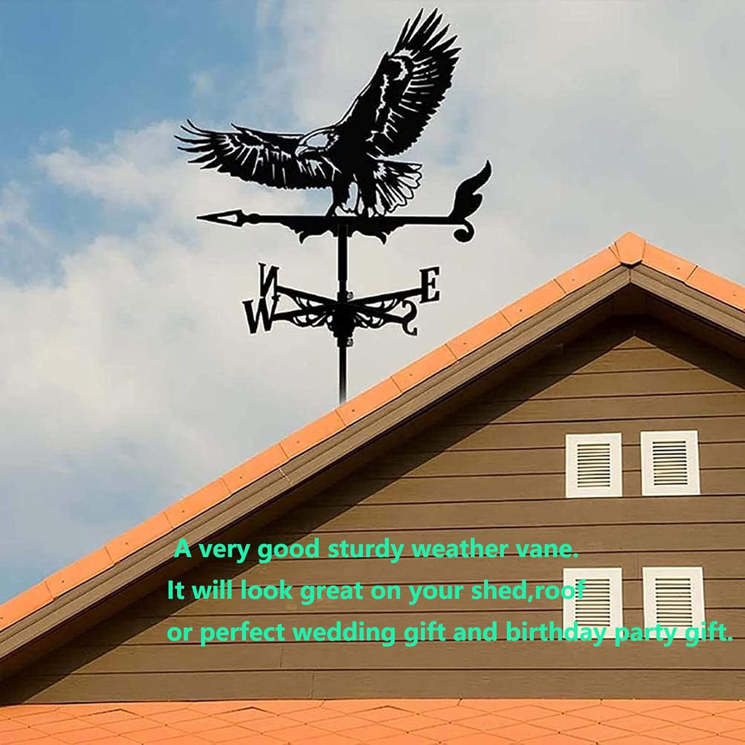 Weather Vane, Cast Iron Wind Vane with Eagle Ornament Weather Vane Indicator Professional Measuring Tool Outdoor for Roofs Weathervane Garden Yard Patio Decor Plug-In,Black image number 5