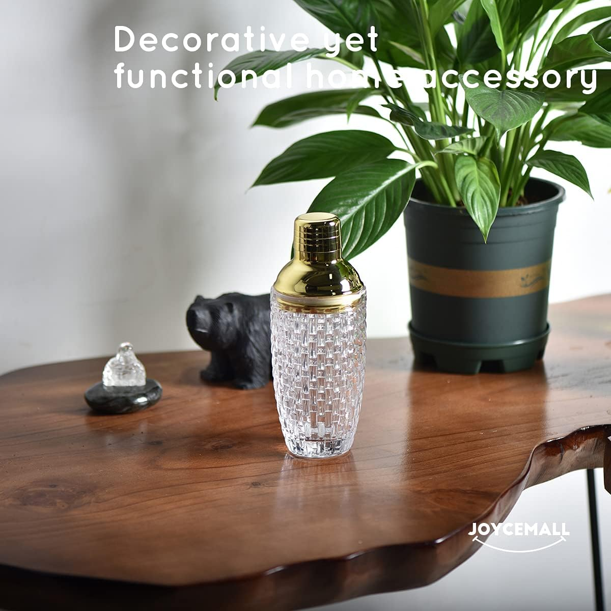 Glass Cocktail Shaker Kit, 13 Ounce Martini Mocktail Making Set with Leakproof Metallic Steel Lid & Strainer for Home Use & Bar Cart Gold - Silver image number 5