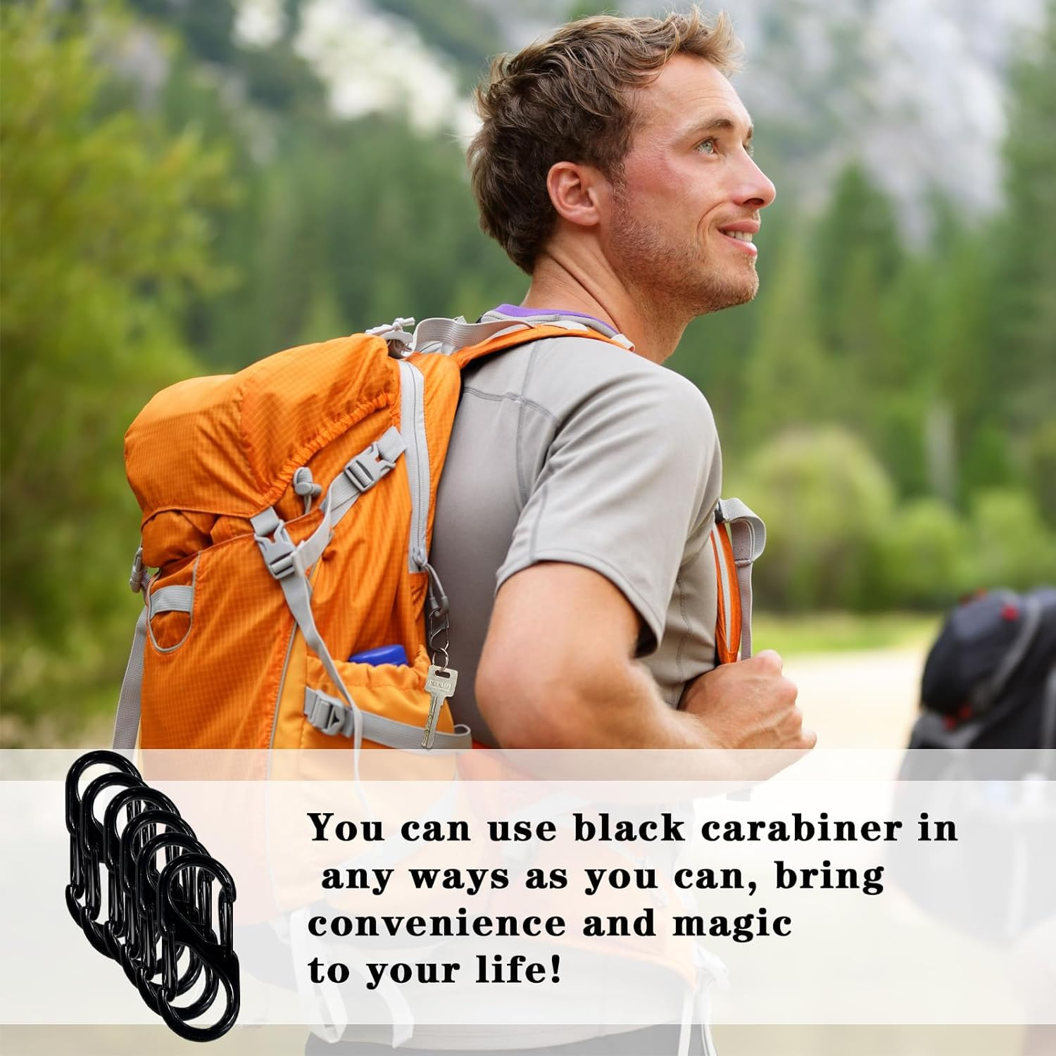 S Carabiner,Black Double Sided S Biner Keychain 6 Pieces Stainless Zipper Clips anti Theft for Keys Backpacks image number 3