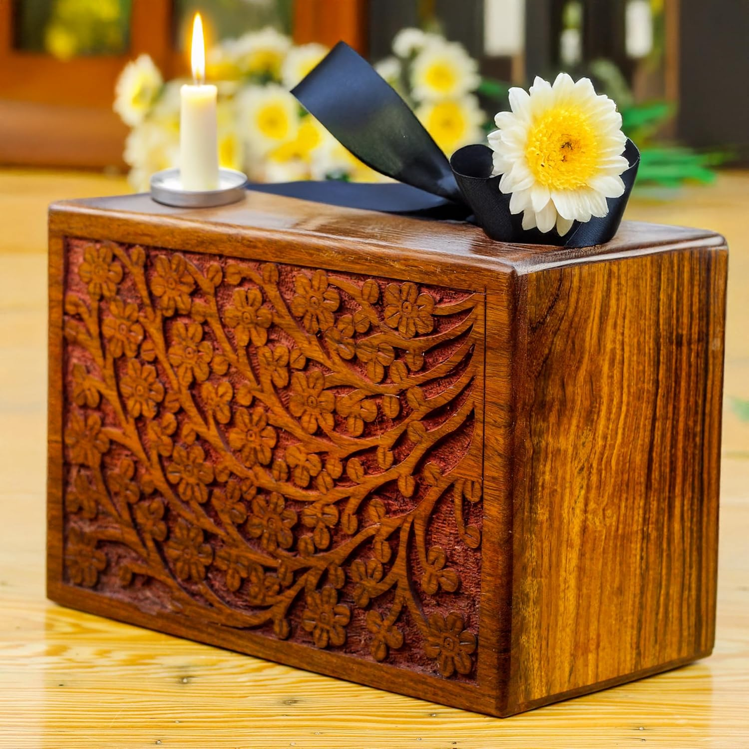 Artisans Crafted Premium Rosewood Decorative Hand Carved Wooden Urns | Carved with Precision | Memorial Wooden Urns for Loved Ones | Nagina International (Xx-Large) image number 3