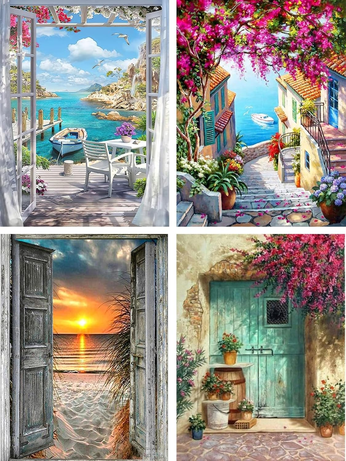 Paint by Numbers Adults, Pack of 4, Paint by Numbers Landscape with Brushes, Acrylic Pigment for Children and Beginners (30 X 40 Cm) image number 2