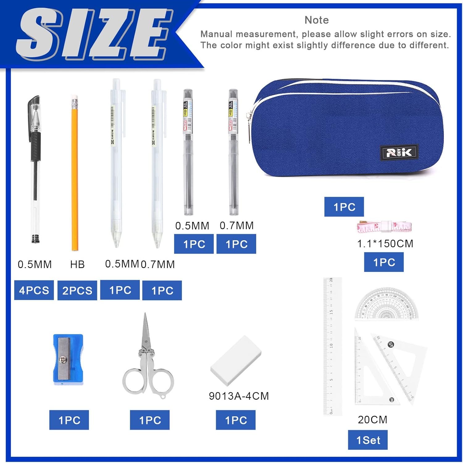 Glarks 19Pcs Multi-Purpose Pencil Case School Stationery Set Includes Large Capacity Pen Pouch Bag, Mechanical Pencil, Lead Refill, Gel Ink Pen, Scissors, Ruler, Sharpener, Eraser for School Supplies image number 5