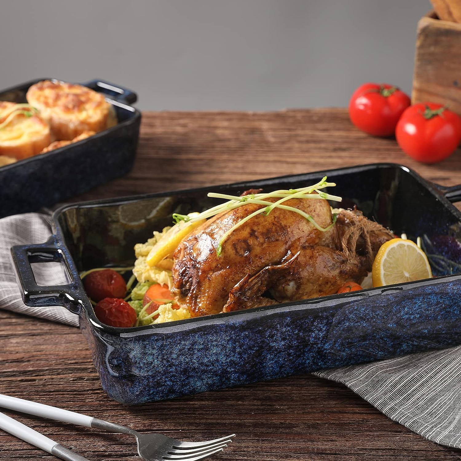 VICRAYS Ceramic Bakeware Set, Porcelain Rectangular Lasagna Pans Casserole Dish Set for Baking, Cooking, Kitchen, Cake Dinner, Banquet and Daily Use, 3 PCS, 15 X 8.5 Inches(Blue) image number 2