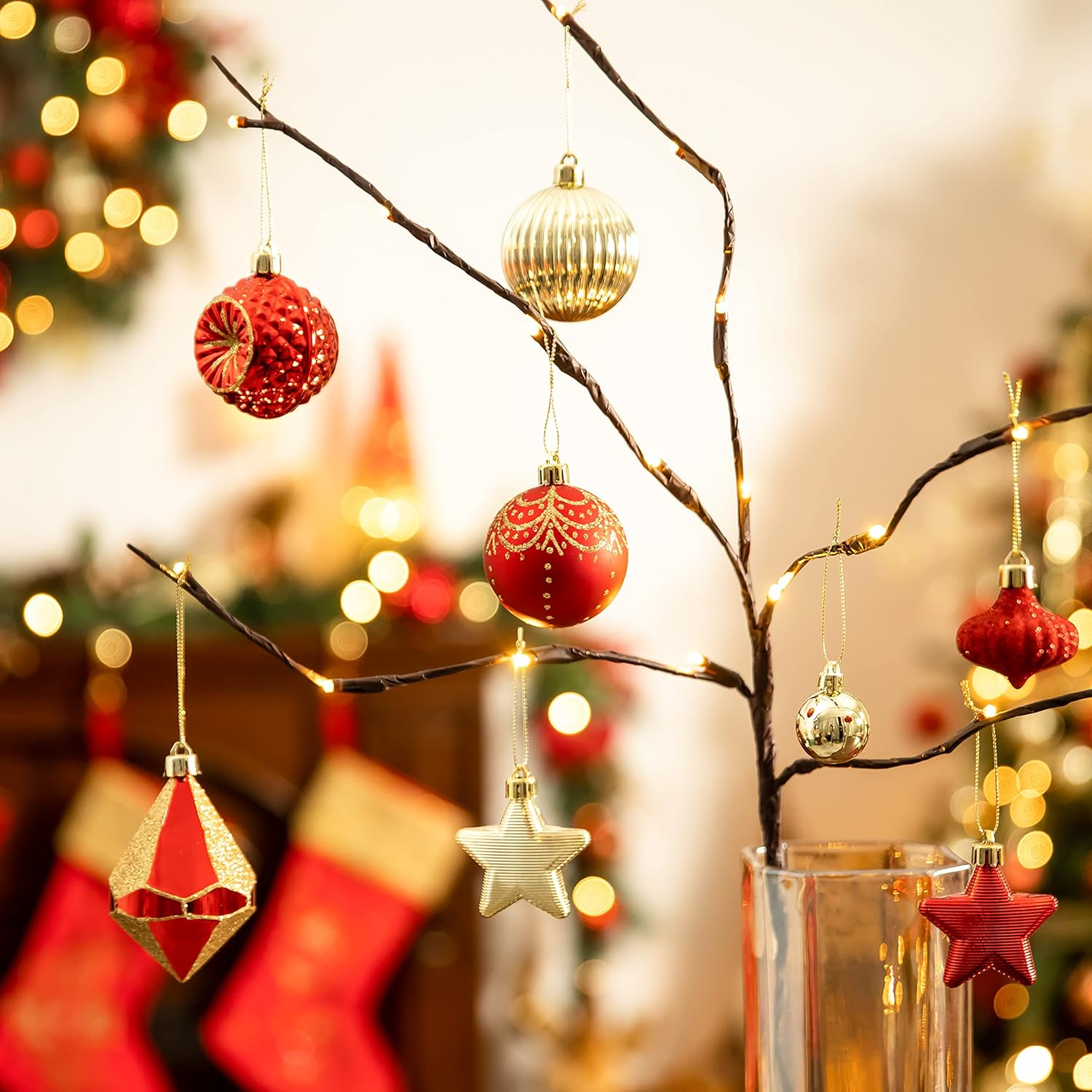 Valery Madelyn Ornaments for Christmas Trees, 70Ct Red and Gold Shatterproof Christmas Tree Decorations, Luxury Hanging Ball Ornaments Bulk for Xmas Holiday Decor