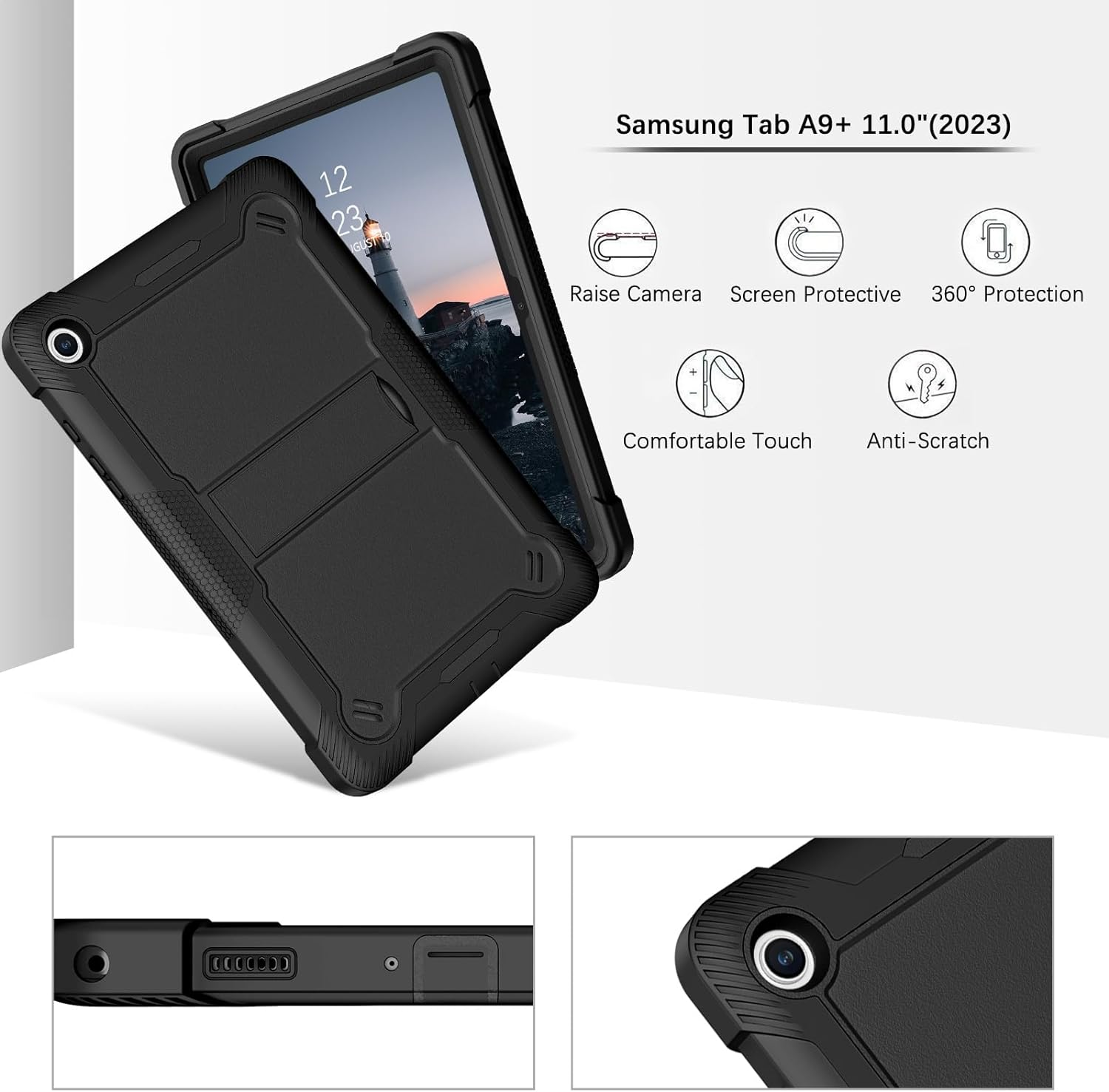 Gaobao for Samsung Galaxy Tab A9+ Case 11 Inch (2023)(SM-X210/X216/X218), Samsung Galaxy Tab A9+ Case for Kids, Full Body Protective Shockproof Tablet Case Cover with Adjustable Kickstand, Black - Black image number 5