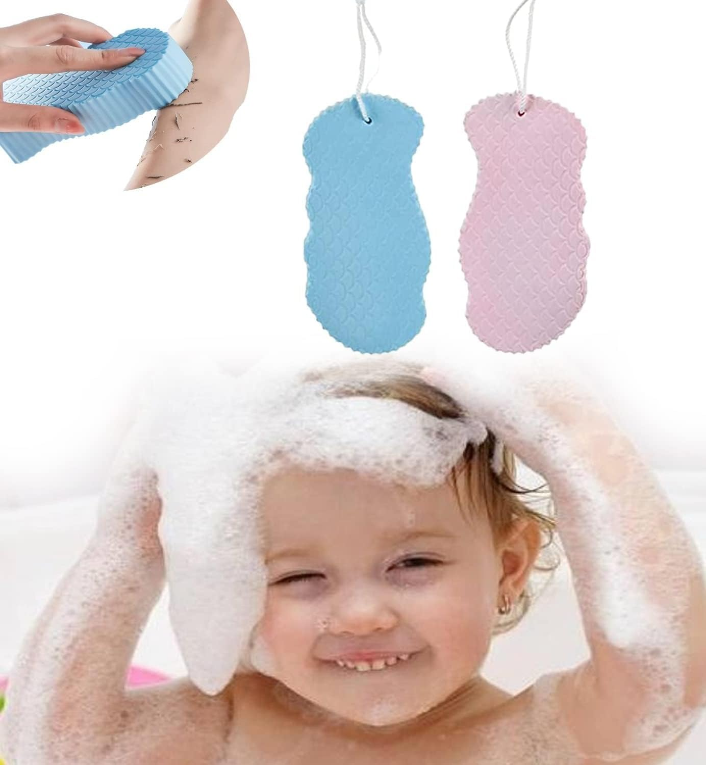 2Pcs Gentle Exfoliating Bath Body Shower Sponge - Soft Baby Brush for Cleaning and Soothing image number 5