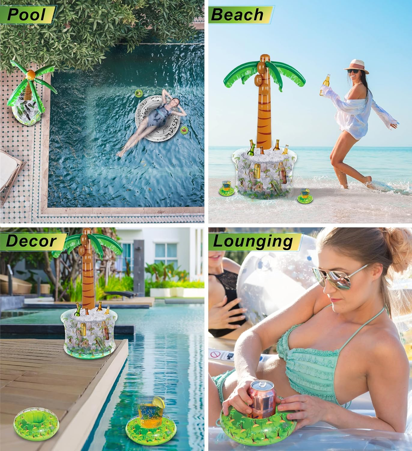 Inflatable Pool Giant Tropical Palm Tree Drink Cooler Accessory 59 X 27.5 X 27.5 Inches Premium Elegant Heavy Duty Vinyl Pool Decor for the Beach Party Vacation UV Resistant Pool Party #201011 image number 3