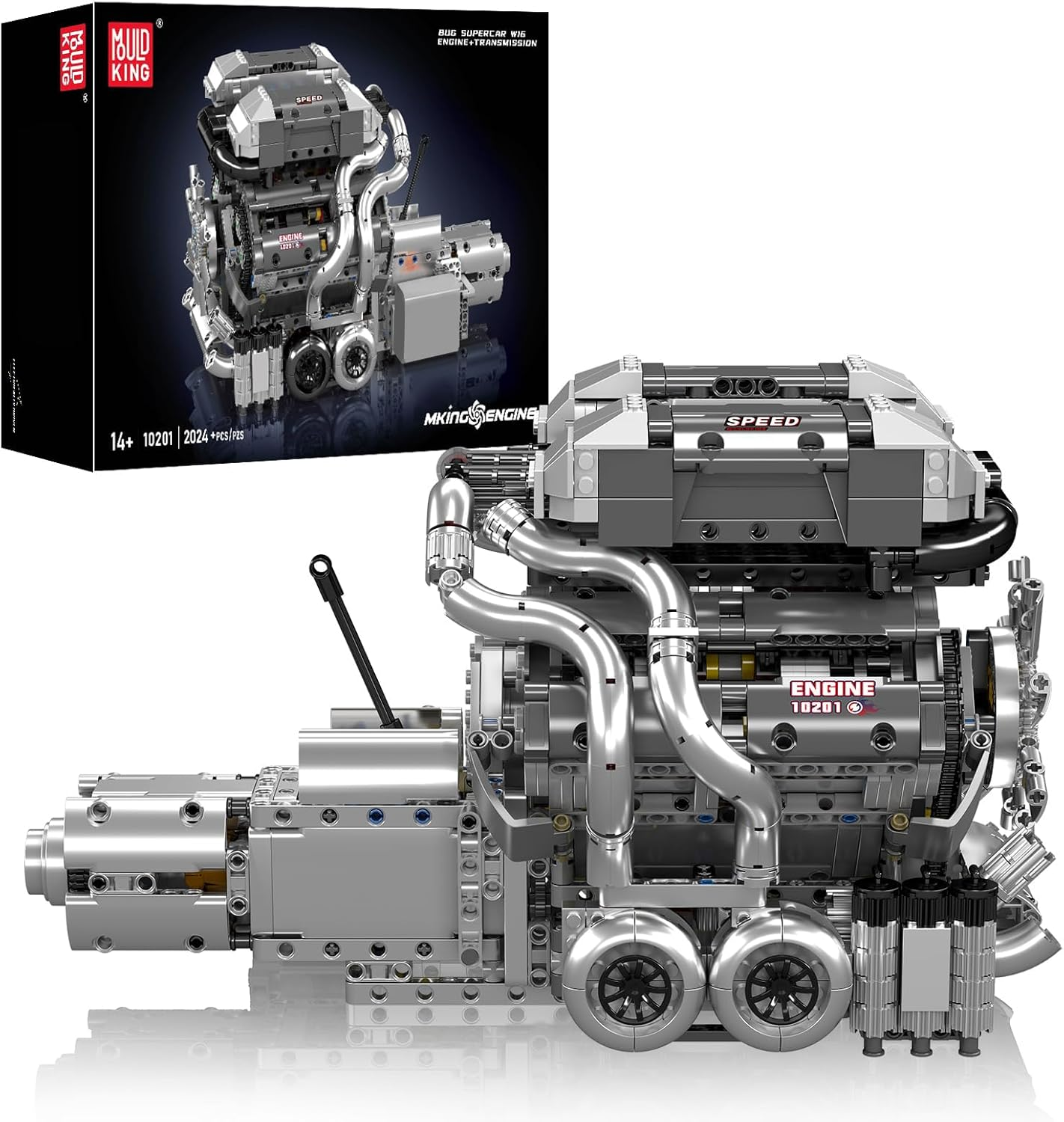 Mould King 10201 W16 Engine Assembly Kit - Build-Your-Own W16 Engine Toy 2024 Pieces, 16-Cylinder Gasoline Car Engine Replica Model Kit for Kids/Teens Ages 10+