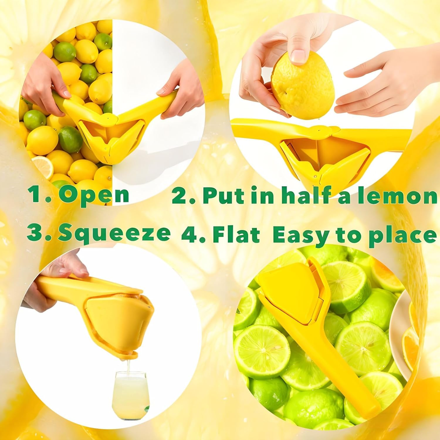 Lemon Squeezer, Effective at Squeezing Out Juice, Easy-To-Use, Very Sturdy, Lemon Juicer, Lime Squeezer, Citrus Juicers, Lemon Juicer Squeezer to Squeeze Lemons, Lime, Citrus, Orange(Yellow) - Green image number 2