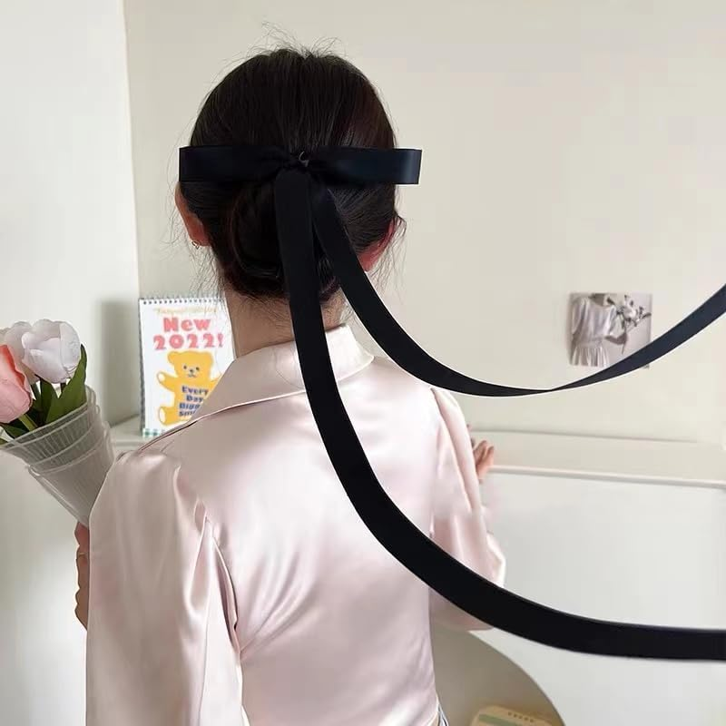 Hair Ribbon Bow Clip for Girls Tassel Ribbon Bowknot Hair Clips with Long Tail Hair Bow Barettes for Women Hair Bows Ties Long Silk Ribbon for Hair Accessories for Wedding Party Decoration