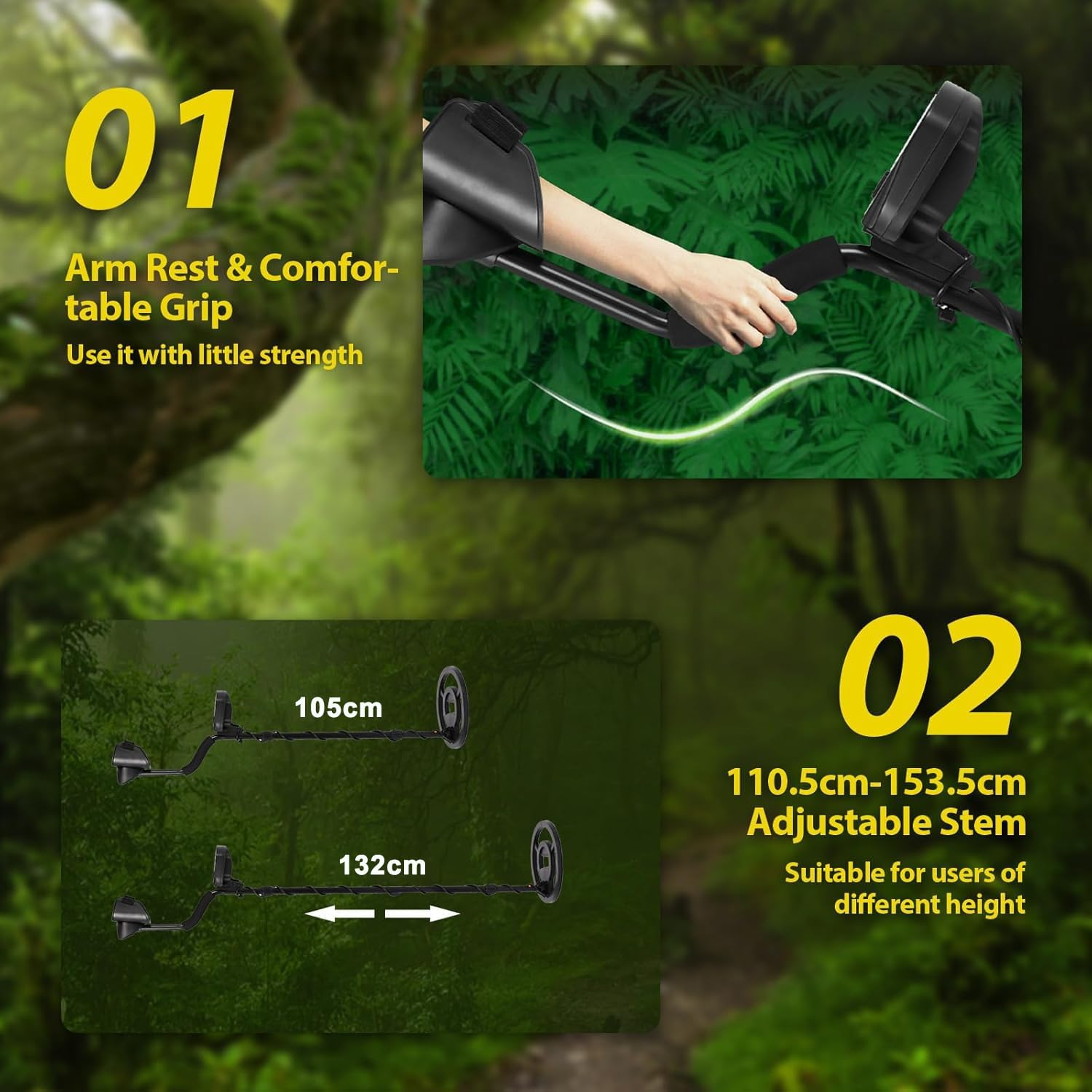 Metal Detector 5 Modes Waterproof Adjustable Deep Sensitive Searching Gold Digger Automatic Treasure Hunter with LCD Screen & Headphone & Shovel & Carry Bag Kits image number 5