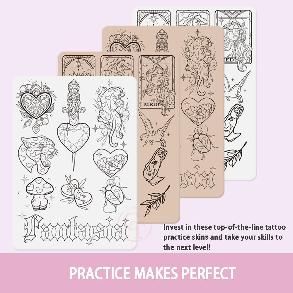 Double Sided Pre-Printed Tiny Tattoo Practice Skin with Stencil White/Pink Fine Line Tattoo Skins for Training Tgobeauty image number 2