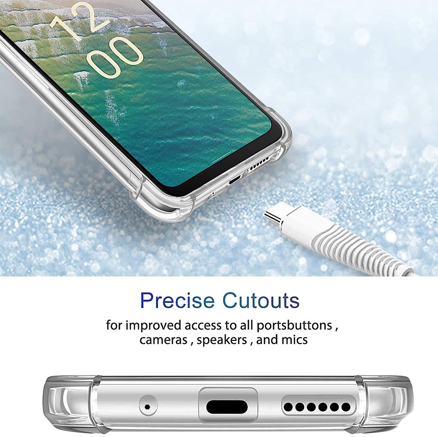 Case for Nokia C32 + [3 Pack] Screen Protector, Electro-Weideworld Ultra Thin Shockproof Soft TPU Clear Protective Case for Nokia C32 image number 5