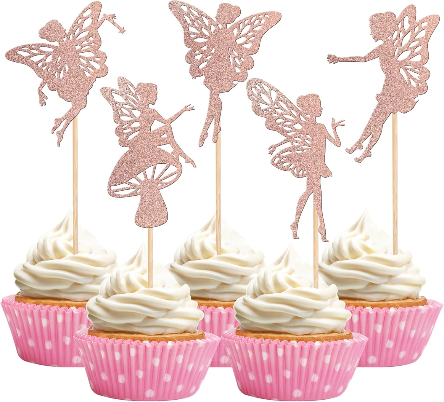 30 Pack Fairy Cupcake Toppers Glitter Flower Angel Fairy Ballet Dancer Cupcake Picks for Wedding Bridal Shower Baby Shower Birthday Party Cake Decorations Supplies Rose Gold image number 6