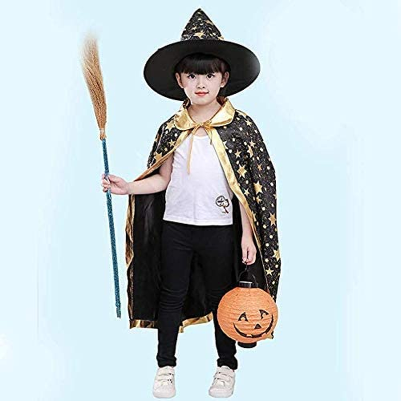ZZX Wizard Cape Witch Cloak with Hat, Halloween Costume Props for Kids Cosplay Party (Black) image number 2