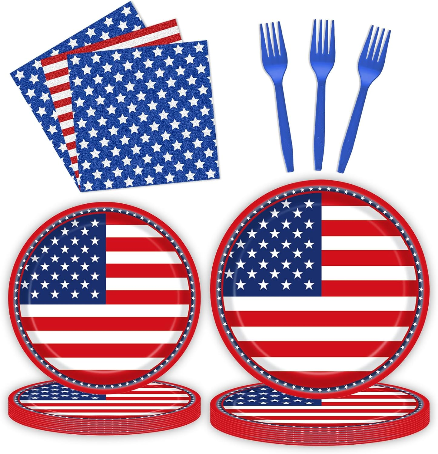 96 Pcs American Flag Patriotic Party Plates and Napkins, Forks Supplies - Disposable Tableware Paper Set for Veterans, Election, 4Th of July, Independence Day Decorations, Serves 24 Guests image number 2