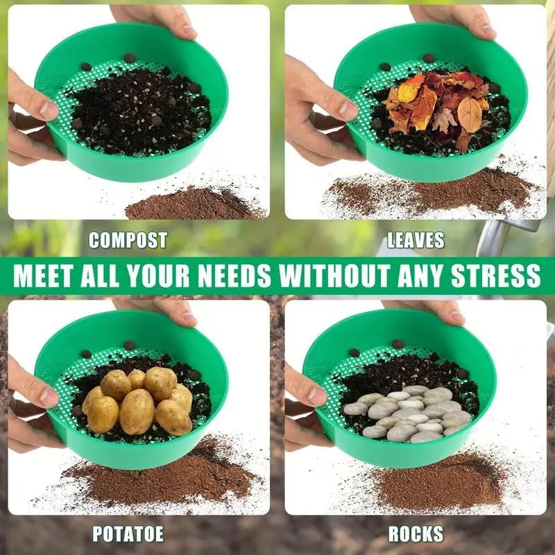 Garden Screen Sieve Garden Riddle Soil Sifter Compost Sifter Sand Strainer Soil Filter Mud Sifter Soil Riddle Soil Strainer Dirt Sifter Dispenser Sand Sifter Plastic Rock Flowerpot (Green) image number 1